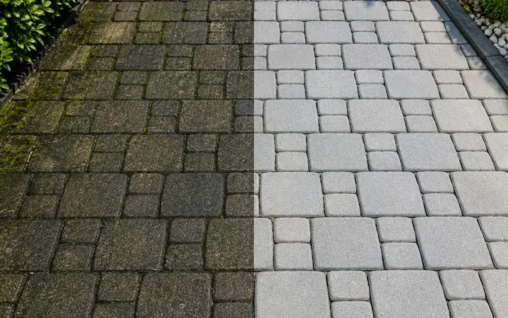 Kostka brukowa przed i po myciu