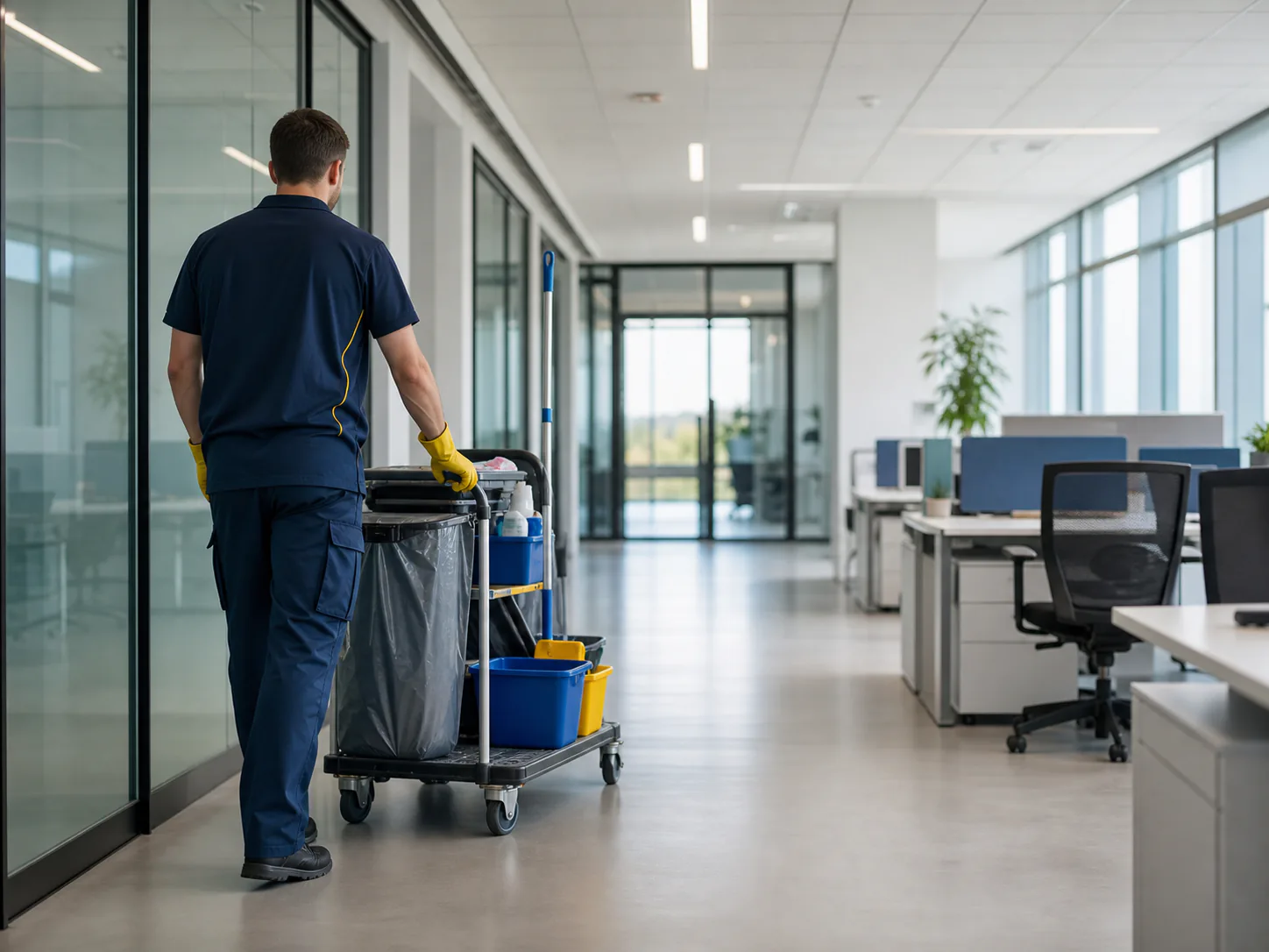 Pracownik BIKLIN podczas obsługi obiektu firmowego