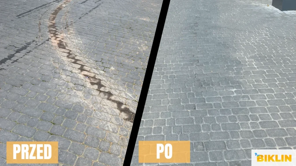Realizacja usuwania plamy olejowej z kostki brukowej